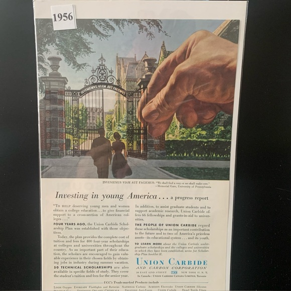 Vintage 1956 Union Carbide Investing in Young America Ad Advertisement - Picture 1 of 2